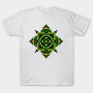 green and orange pixelated mandala T-Shirt